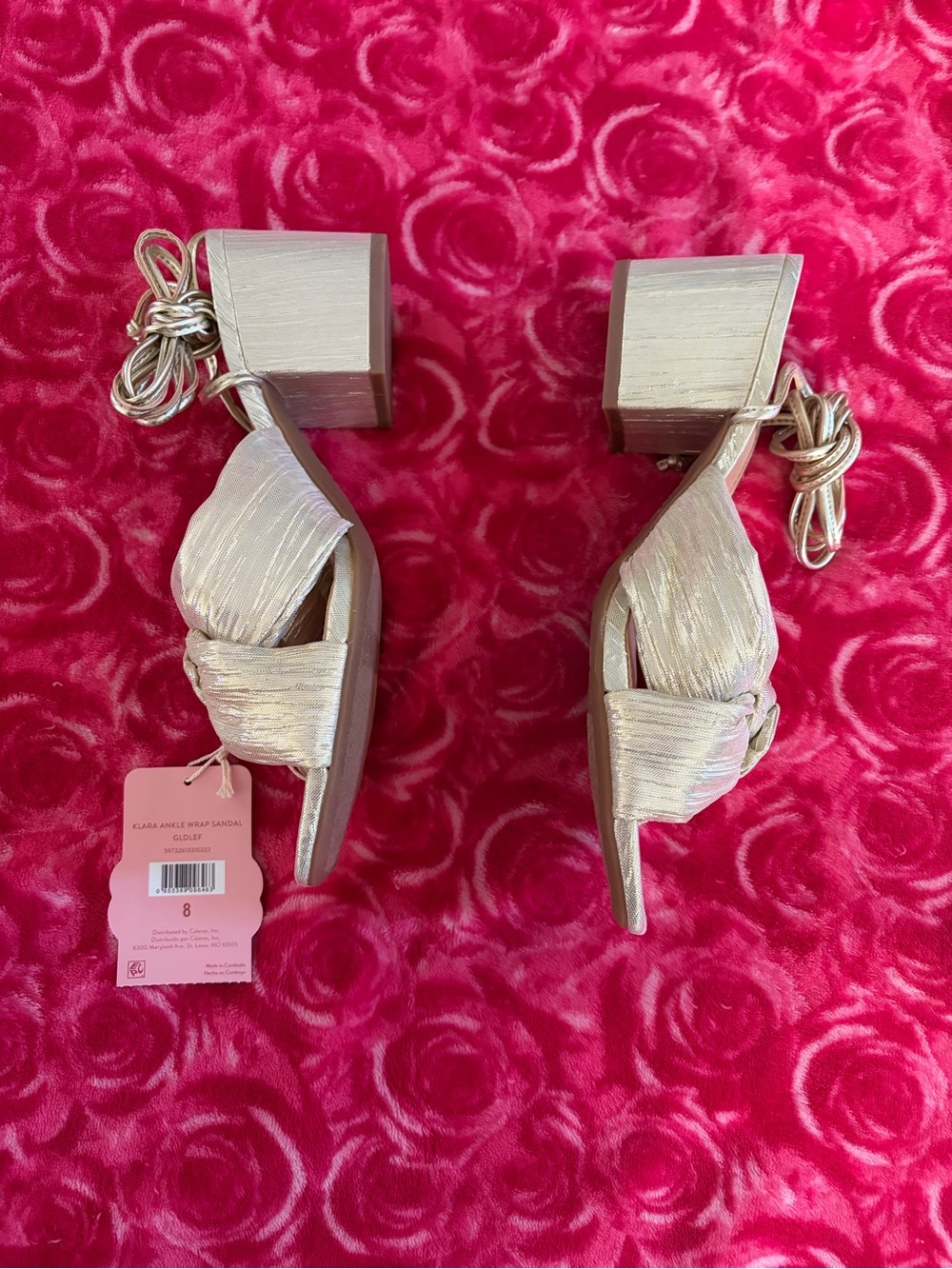 ❤️Sam & Libby Women’s Gold Block Heel Sandals with Ankle Tie New in Box Size 8 - Picture 11 of 11